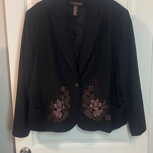 VTG Bandolino Brown Tweed Blazer w/Pink Floral Accents SZ 20W Wool blend peplum